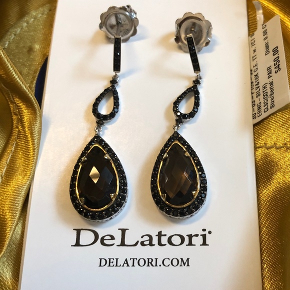 18K Silver Delatori by Alor Smoky Quartz Earrings - Picture 1 of 5